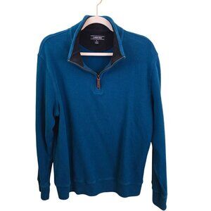 Lands' End 100% Cotton 1/4 Zip Blue Pullover Size L